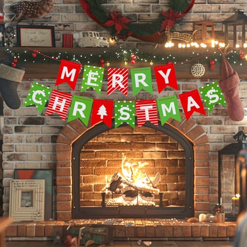 Christmas Banner Holiday Decorations Paper Sign with String for Wall Fireplace Windows