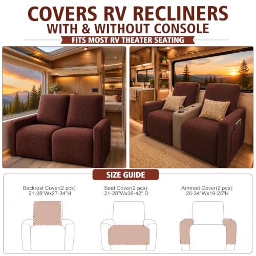 Brown RV Recliner Covers Set of 6 for Loveseat - Custom Fit & Pet-Friendly
