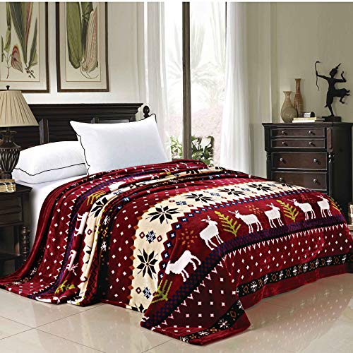BNF Home Christmas Collection Flannel Fleece Blanket Queen Red