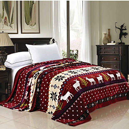 BNF Home Christmas Collection Flannel Fleece Blanket Queen Red