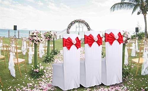 Elegant Red Chair Sashes by [Brand Name] - 10pcs Elastic Spandex Wedding & Party Decorations