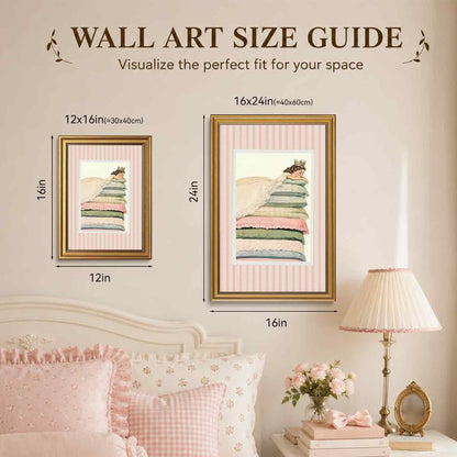 Princess and the Pea Gold Framed Wall Art Fairy Tale Bedroom Decor 12x16in