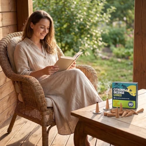 Citronella Incense Cones 60 Count Pack with Metal Dishes for Outdoor Use