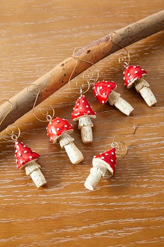 Estmy 6pcs Red Mushroom Christmas Ornaments - Woodland Holiday Decor with Hooks