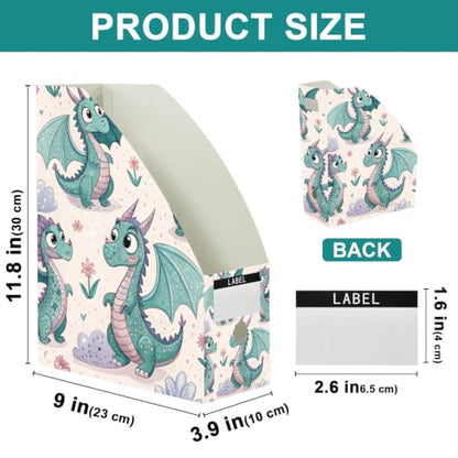 3 Pack Cartoon Dragon Magazine File Holders Desk Organizer Storage Box