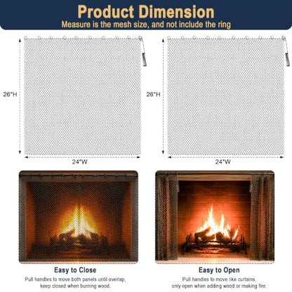 Fireplace Mesh Curtain Screen 26 x 24 Inches - Black Steel Fireplace Cover
