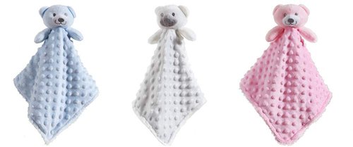 CREVENT Baby Comforting Security Blanket Lovey for Newborn Baby Girls Infants, Minky Dot Front + Sherpa Backing with Animal Face (Pink Bear)