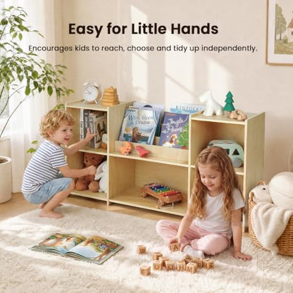 Kids Montessori Bookshelf Wooden Toy Storage Organizer - Child-Friendly Design