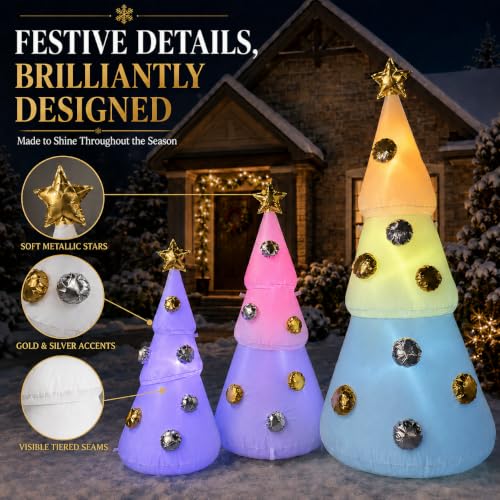 7FT White Christmas Tree Inflatables Set with Color LED Lights - Holiday Decor