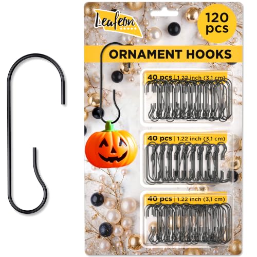 Leafeon Christmas Ornament Hooks 120 PCs Black - Sturdy Tree Hangers, 1.22 Inch