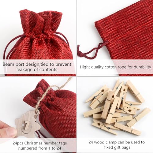 Christmas Advent Calendar Bags 24 Days DIY Countdown Hanging Decor Burlap Gift Bags