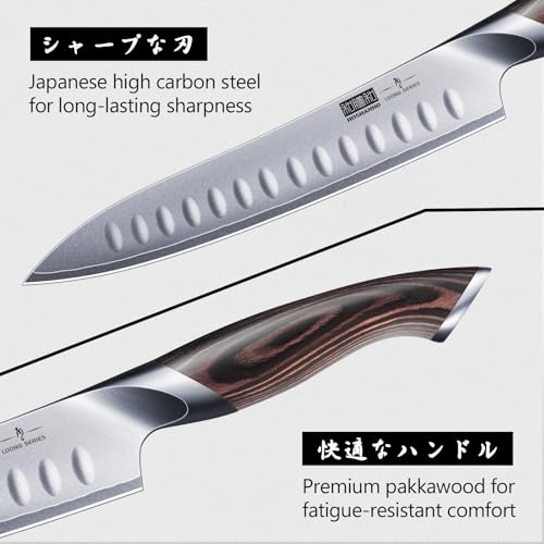 Professional Japanese High-Carbon Steel Carving Knife & Meat Fork Set - 8 Inch Slicing Knife, 7 Inch Fork