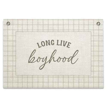 Long Live Boyhood Banner ? Boy Room Decor Linen Banner Hanging Flag Retro Pink for Nursery Playroom Wall Art Decor for Kids Bedroom Dorm Toddler Decorations (Green Plaid1)