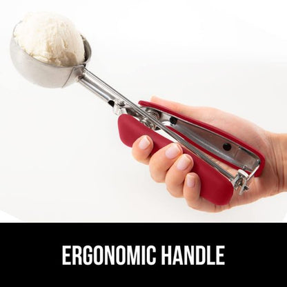 GORILLA GRIP Stainless Steel Cookie Scoop for Baking, 2 TSP, Multipurpose Melon Baller, Meatball Spring Scoops, Perfect Portion Sizes, Easy Food Release, Scooper Size 100, BPA-Free Kitchen Tool, Red