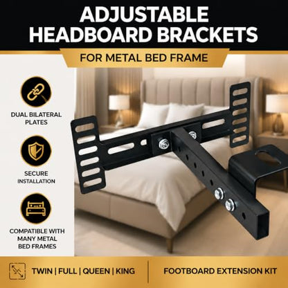 Adjustable Metal Bed Frame Headboard & Footboard Bracket Kit - Rust-Resistant Steel