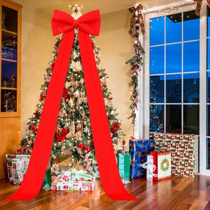 Extra Large Satin Christmas Tree Topper Bow 118in Red Streamers