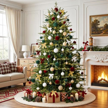 Velvet Christmas Tree Balls Ornament Set - Red, Green, White, Gold, 80pcs