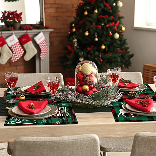 Christmas Placemats Set of 6 - Red Green Buffalo Plaid Holiday Table Decor