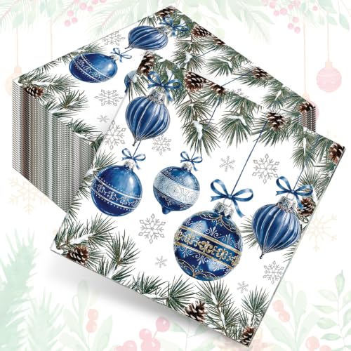Kisston 200 Pcs Christmas Disposable Cocktail Napkins Vintage Blue