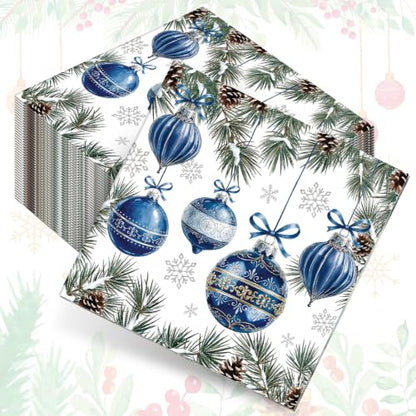Kisston 200 Pcs Christmas Disposable Cocktail Napkins Vintage Blue