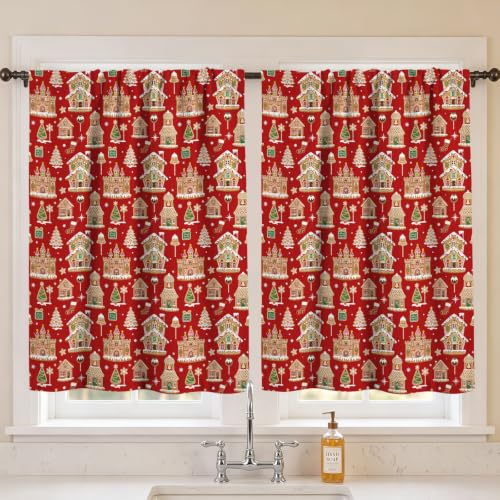 Christmas Kitchen Curtains Sets for Window - Short Curtains with Castles Variation - 3 Pieces