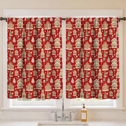 Christmas Kitchen Curtains Sets for Window - Short Curtains with Castles Variation - 3 Pieces
