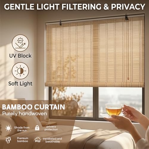 Natural Bamboo Outdoor & Indoor Window Shades - Rustic Roll-Up Blinds