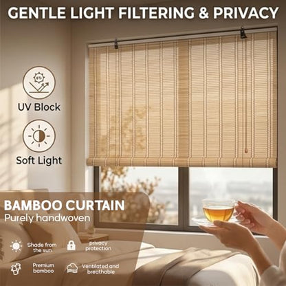 Natural Bamboo Outdoor & Indoor Window Shades - Rustic Roll-Up Blinds