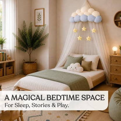 Kids Cloud Bed Canopy with Stars - Nursery Room Decor for Girls & Boys