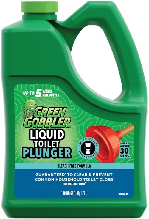 Green Gobbler Liquid Toilet Plunger | Clog Remover | Safe for Toilets and Septic | No Plunger Needed | 5 Uses