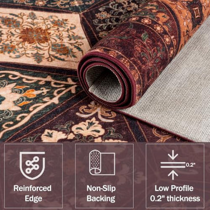 Vintage Washable Area Rug 4x6 Feet Distressed Patchwork Brown - Pet Friendly