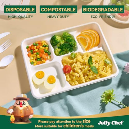 Compostable Paper Plates 5 Compartments 11x8 Inch - White, 500 Pack