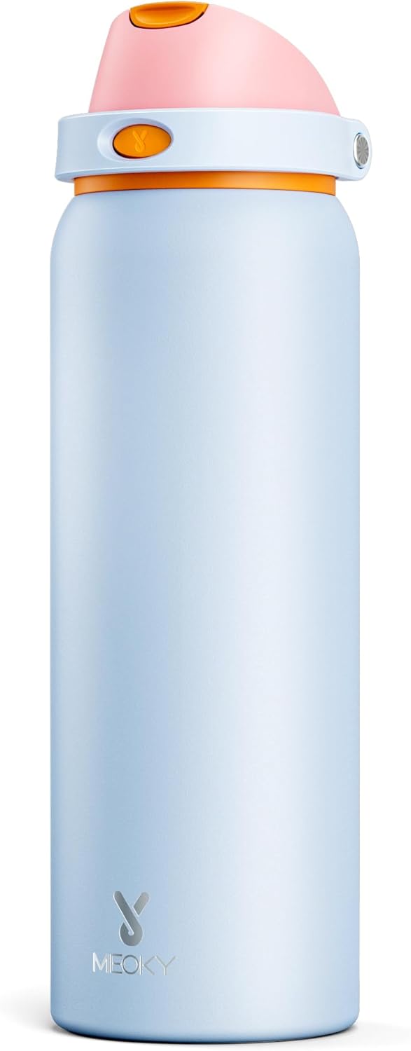 Meoky 40 Oz Insulated Water Bottle - Leak Proof, 2-in-1 Lid, Cold for 24 Hours, BPA-Free - Periwinkle