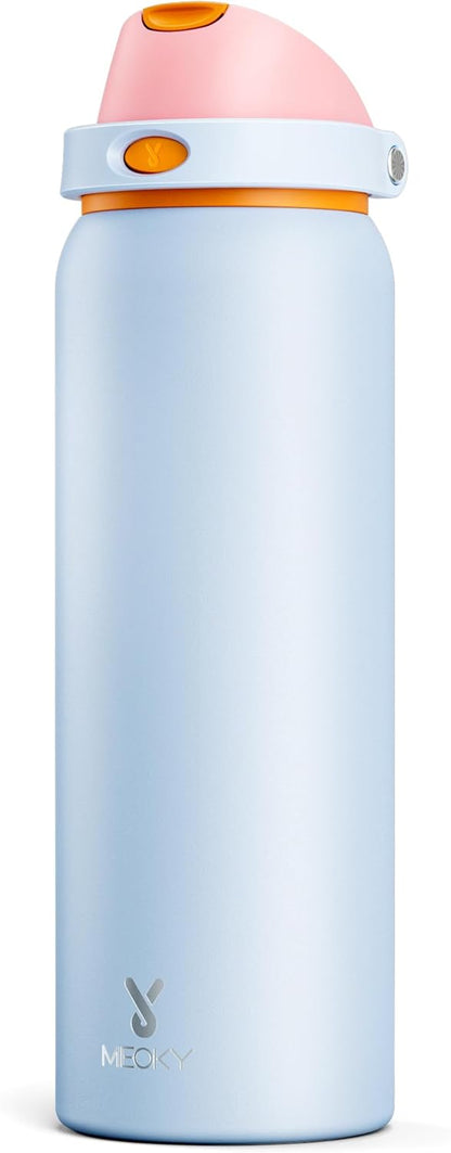 Meoky 40 Oz Insulated Water Bottle - Stainless Steel, Leak Proof, 24-Hour Cold, BPA-Free, Periwinkle