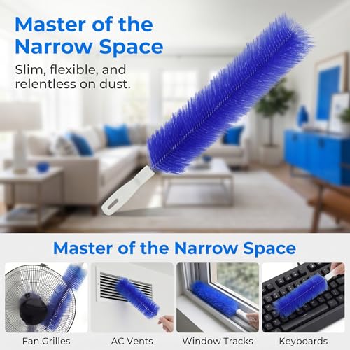 Flexible Microfiber Fan Duster Brush - Reusable Dust Remover, Gray + Blue 2 Pack