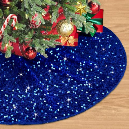Royal Blue Christmas Tree Skirt 36 Inch Sequin Velvet Xmas Decor - Variation of THIS listing
