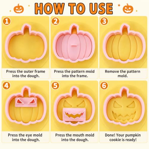 Halloween Pumpkin Cookie Cutters Set - 10 Pcs Mini Pumpkin Stamps with Faces