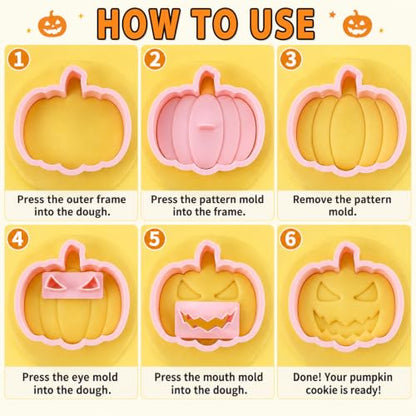Halloween Pumpkin Cookie Cutters Set - 10 Pcs Mini Pumpkin Stamps with Faces