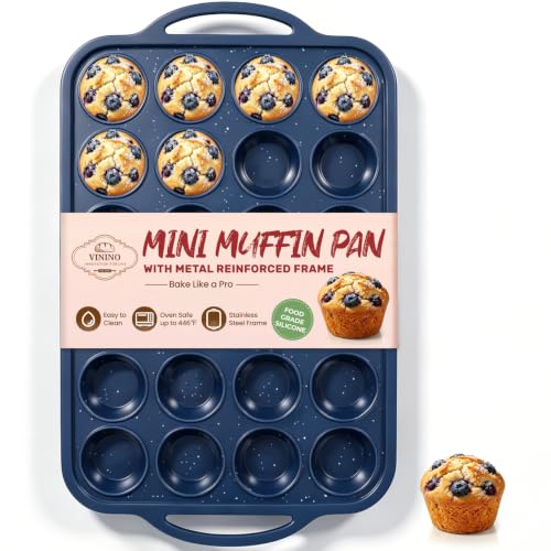 Mini Silicone Muffin Pan 24 Cups with Reinforced Metal Frame Blue - Small Bites