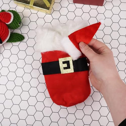 Santa Claus Wine Bottle Cover with Faux Fur Trim - Holiday Party Decor