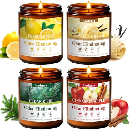 Odor Eliminating Soy Candles Set - 4 Pack, 28 oz Home Fragrance