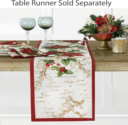 17x17 Inch Christmas Poinsettia Napkin Set - Red & White Holiday Fabric Dinner Napkins, Set of 4