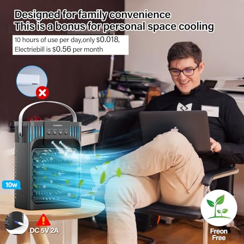 Portable Air Conditioner with Remote, Black & Gray, Silent 3-Speed Personal Cooler
