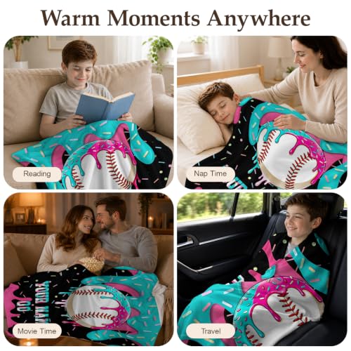 Personalized Baseball Drip Blanket for Boys Kids Teens Charcoal