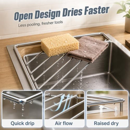 Stainless Steel Corner Sink Shelf with Triangular Wire Rack - Drainage Organizer