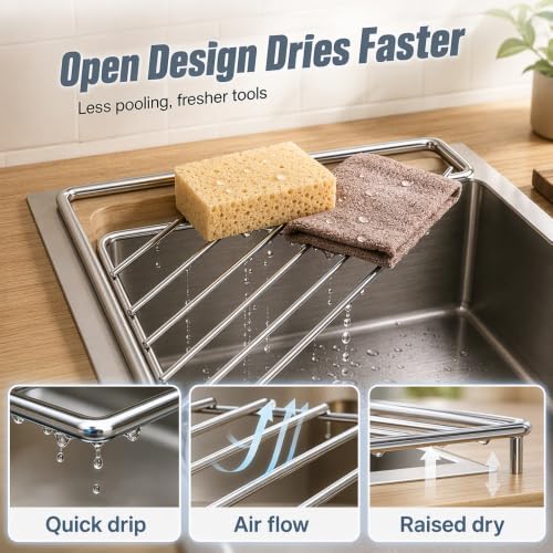 Stainless Steel Corner Sink Shelf with Triangular Wire Rack - Open Drainage, Space-Saving Kitchen Organizer - Variation 1