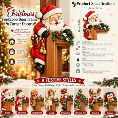 Christmas Peekaboo Door Frame Corner Decor Snow - Holiday Wall Art