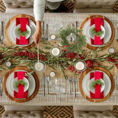 Green Pine Needle Napkin Rings Set of 6 for Christmas Table Decor