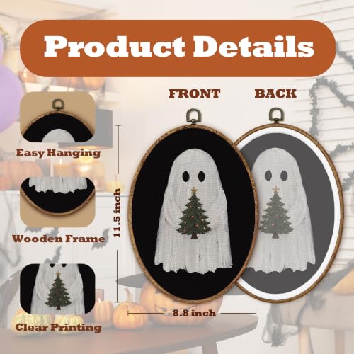 Halloween Ghost Wall Art Decor - Oval Framed Seasonal Home Decoration - Variation of Ghost 4