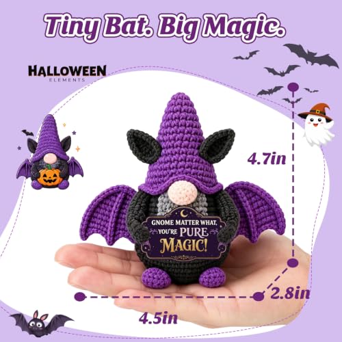 Witchy Gift for Women Halloween Boo Basket Stuffers Crochet Bat Gnome - Dark Aesthetic Decor
